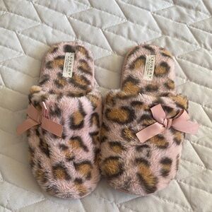 Laundry by Shelli Segal Pink Leopard Print Slip-On Slippers Bow Accent Size 8